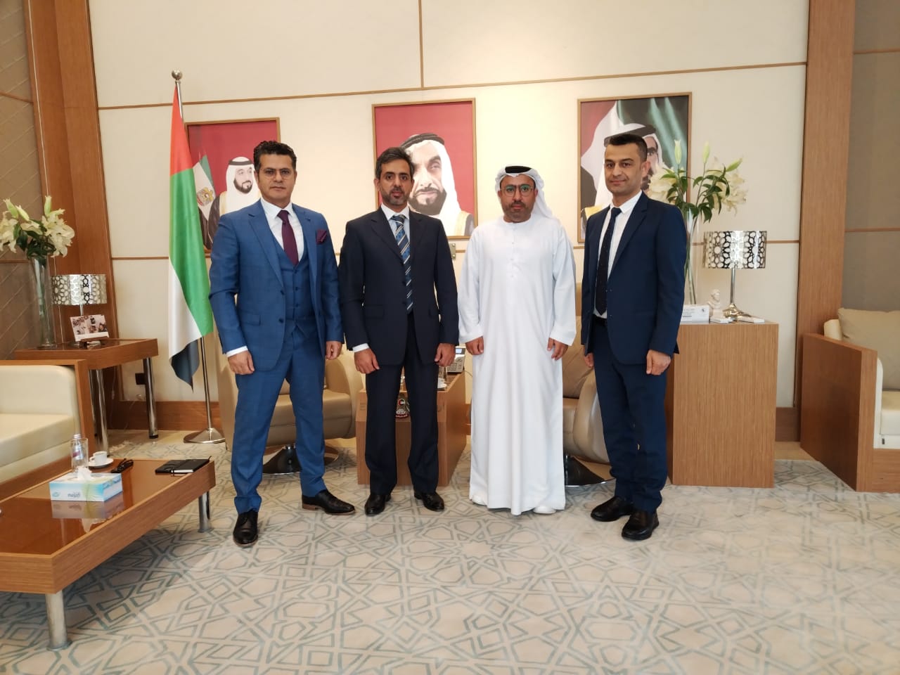 His Excellency Ahmed Al Dhaheri, Consul General of the UAE to the Kurdistan Region of Iraq, met with His Excellency Ahmed Saeed Al Yamahi, Director of the Emirati company NRCO operating in the oil and gas sector. During the meeting, they discussed the company's business and the investment experience in the Kurdistan region of Iraq.
