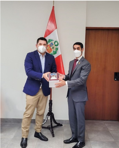 Meeting of H.E. Mohamed Abdulla Alshamsi, UAE Ambassador to the Republic of Peru with H.E. Jose Fernandez Latorre, Director of National Intelligence of Peru.