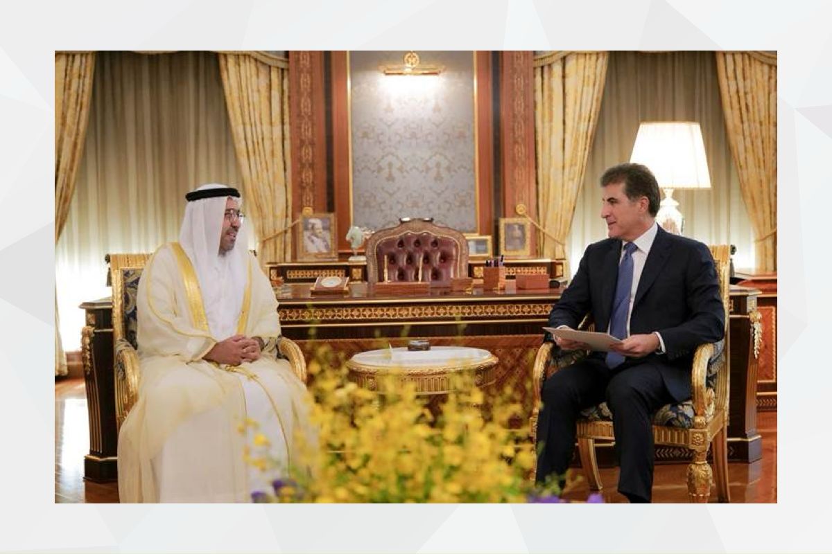 His Excellency Nechirvan Barzani, President of the Iraqi Kurdistan Region, received His Excellency Ahmed Al Dhaheri, Consul General of the United Arab Emirates in the region, and discussed with him the distinguished relations between the UAE and the Republic of Iraq, especially the Kurdistan Region