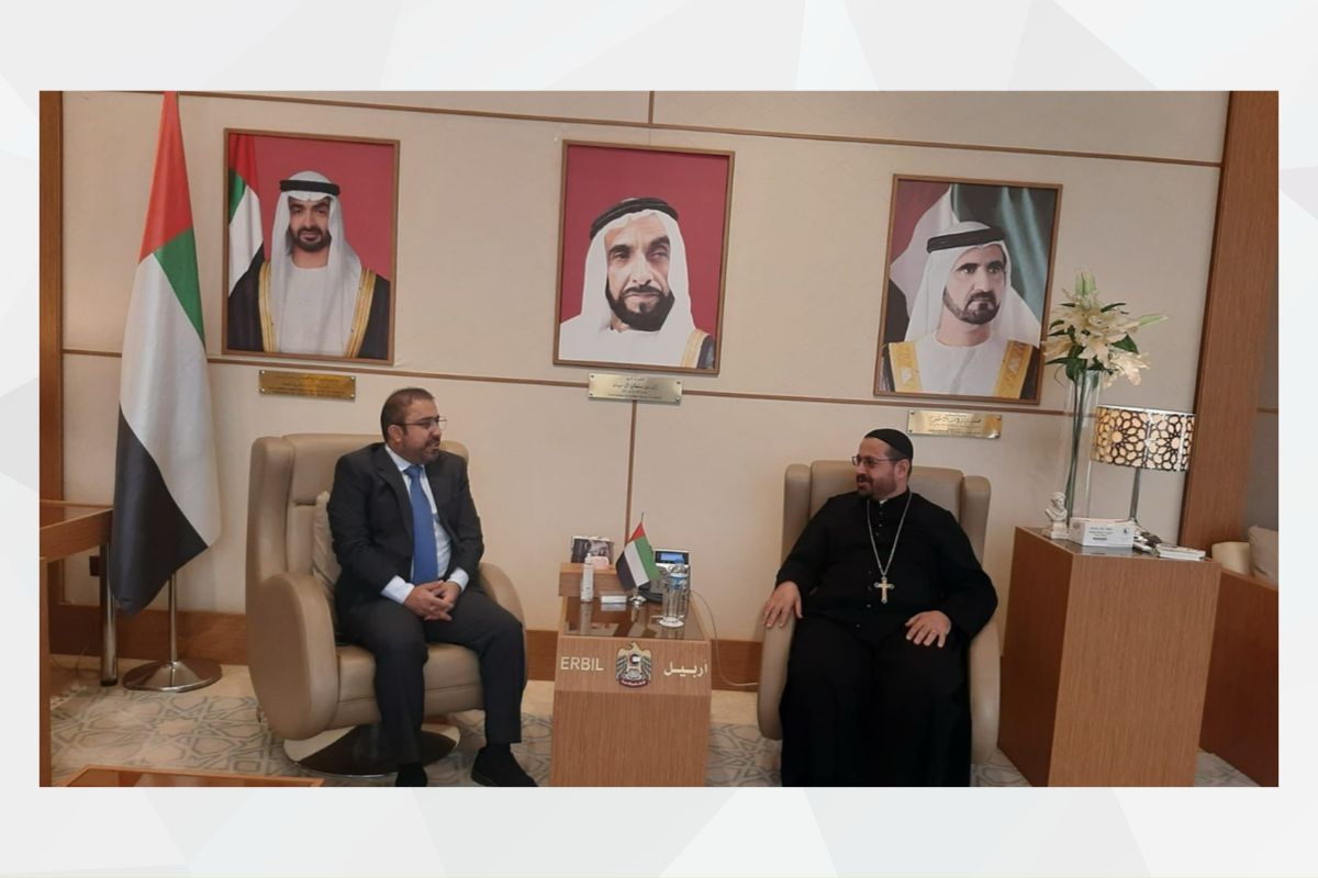 His Excellency Ahmed Al Dhaheri, Consul General of the UAE to the Kurdistan Region of Iraq, received Reverend Yacoub Saadi, priest of the Bartella Church in Nineveh Governorate