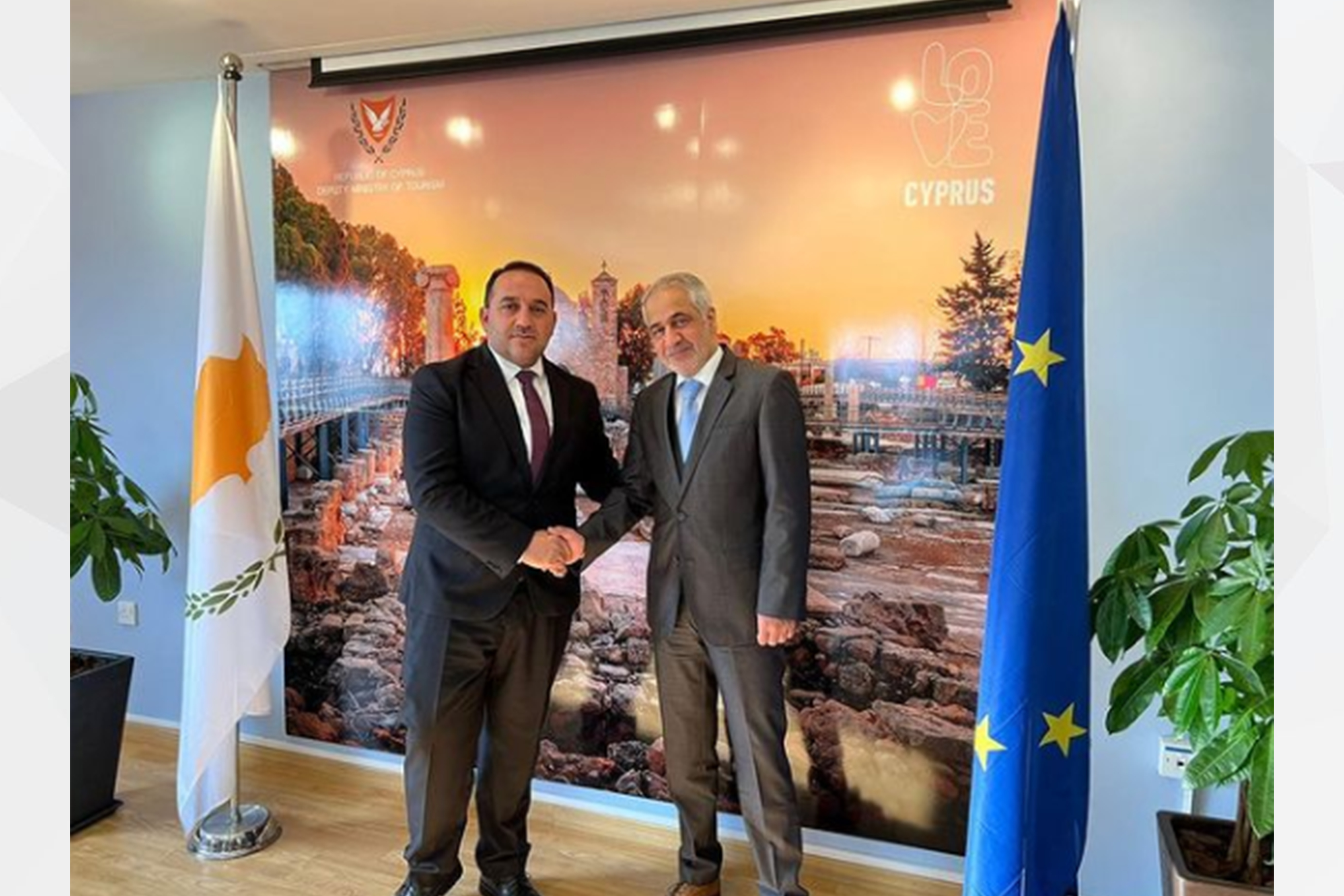 Warm & constructive meeting between UAE Ambassador in Nicosia, Mohammed Saif Al Shehhi, and the Deputy Minister of Tourism in the Republic of Cyprus, Kostas Koumis, in which the two sides discussed the challenges facing the tourism industry, connectivity and confirmed the desire to enhance the level of cooperation in the field of tourism between the two countries.