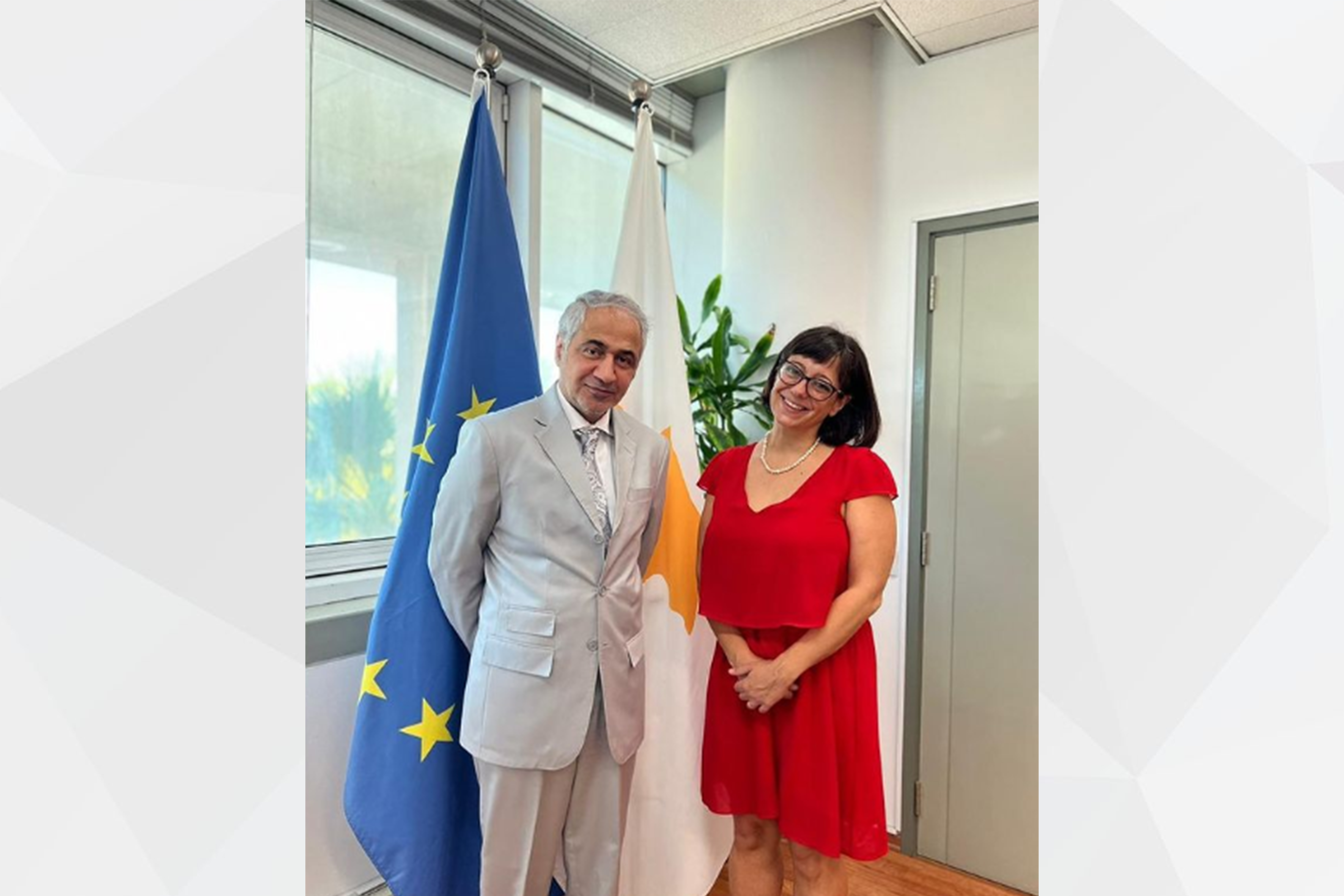 H.E. Mr. Mohammed Saif Al Shehhi, UAE Ambassador in Nicosia met with H.E. Mrs. Andrea Petranyi, Head of the Middle East, Gulf and Africa Department at the Ministry of Foreign Affairs of the Republic of Cyprus, to discuss prospects of enhancing cooperation and bilateral relations between the two countries.
