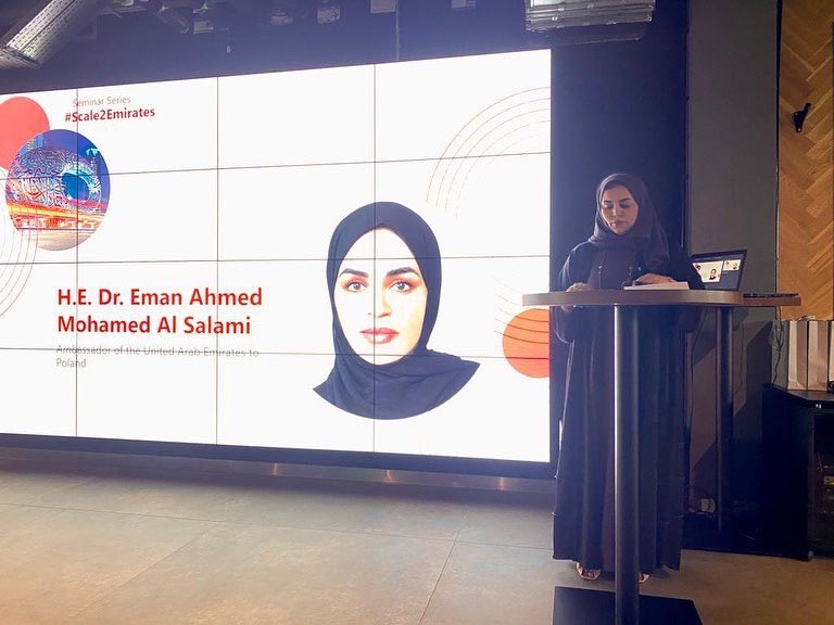 Her Excellency Dr. Eman Al-Salami, the Ambassador of the United Arab Emirates in Poland, inaugurated series of seminars “Scale2Emirates”, organized by MK BusinessLink in cooperation with Dubai WTC, aiming at strengthening Emirati-Polish cooperation in the field of investment, modern technologies and startups.