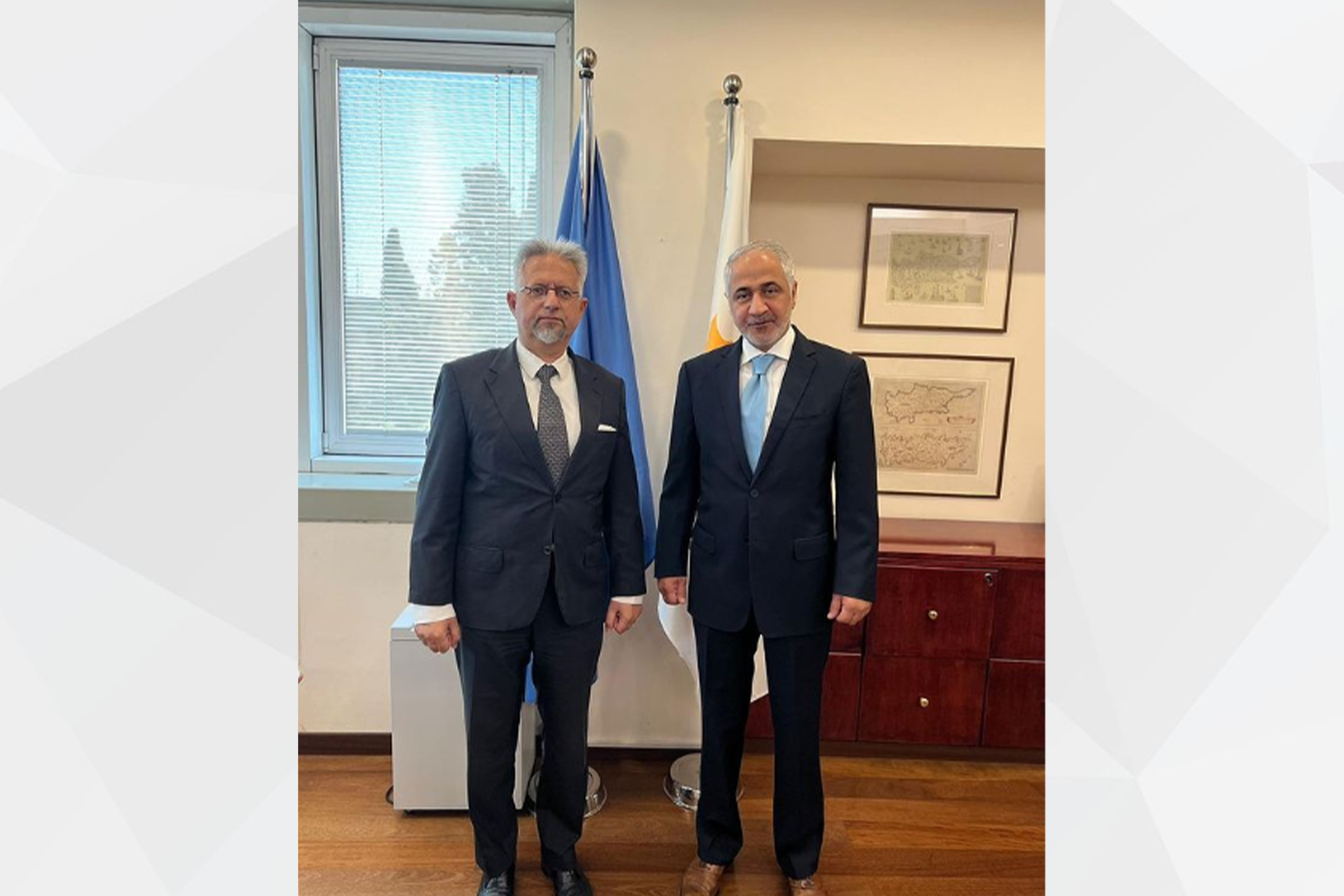 Within the framework of strengthening the bilateral relations between the UAE and Cyprus, H.E. Mr. Mohammed Saif Al Shehhi, Ambassador of the UAE Nicosia, held a fruitful meeting with Dr. Kyriakos Kouros, the Permanent Secretary of the Ministry of Foreign Affairs of the Republic of Cyprus.