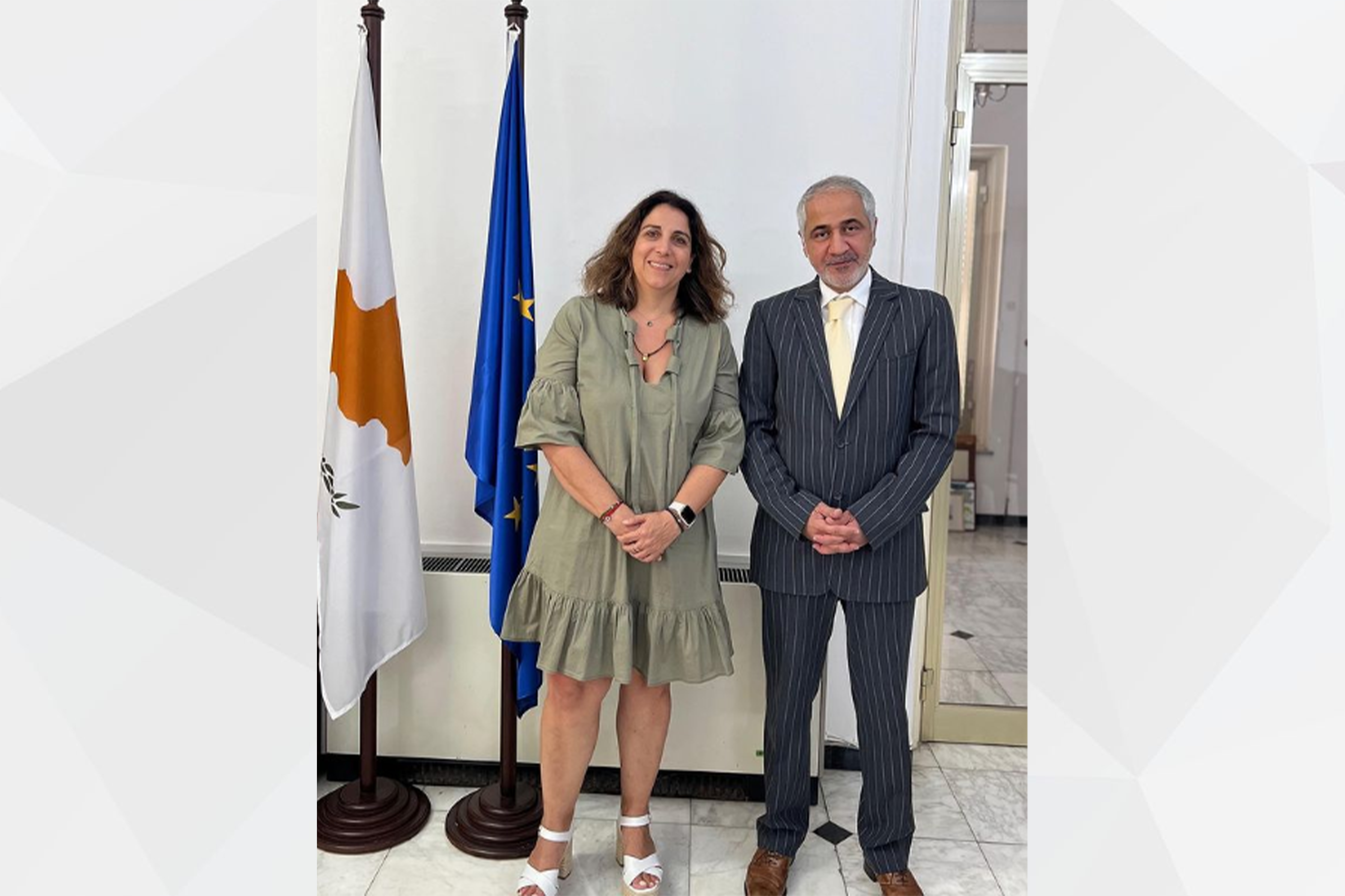  H.E. Mr. Mohammed Saif Al Shehhi, UAE Ambassador in Nicosia, held a fruitful meeting with H.E. Mrs. Irene Piki, Deputy Minister to the President, where they discussed prospects for continuous cooperation to enhance and develop the strategic partnership between the two countries across various fields