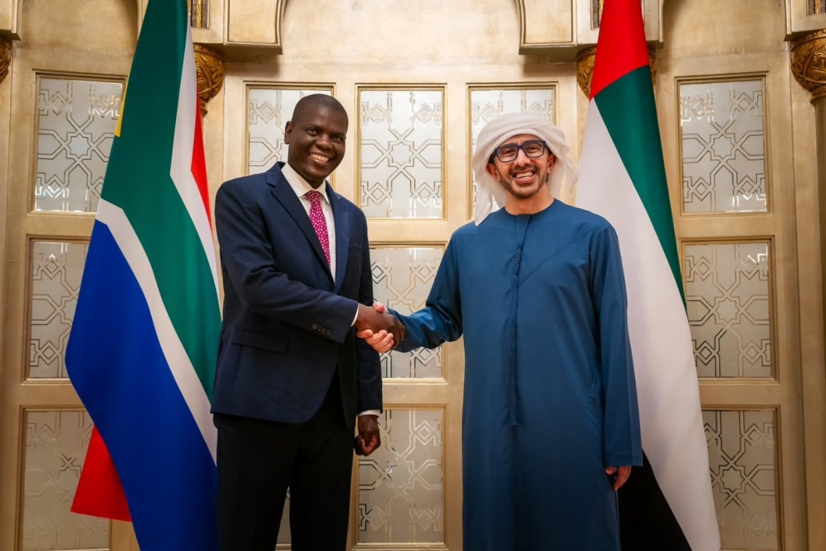 H.H. Sheikh Abdullah bin Zayed Al Nahyan met with H.E. Ronald Lamola on the sidelines of Abu Dhabi Sustainability Week to discuss strengthening bilateral relations and cooperation.