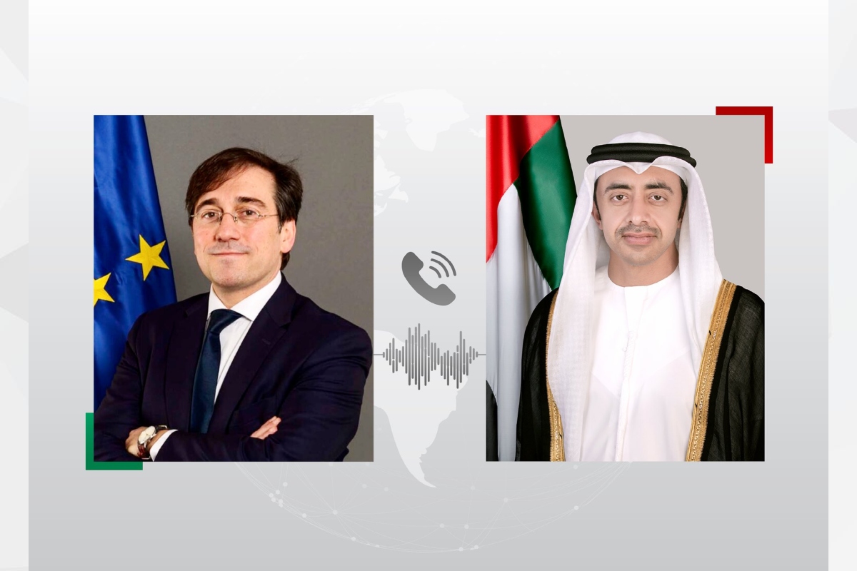 His Highness Sheikh Abdullah bin Zayed Al Nahyan, Deputy Prime Minister and Minister of Foreign Affairs of the United Arab Emirates, held a phone call with H.E. José Manuel Albares, Minister of Foreign Affairs of the Kingdom of Spain.

