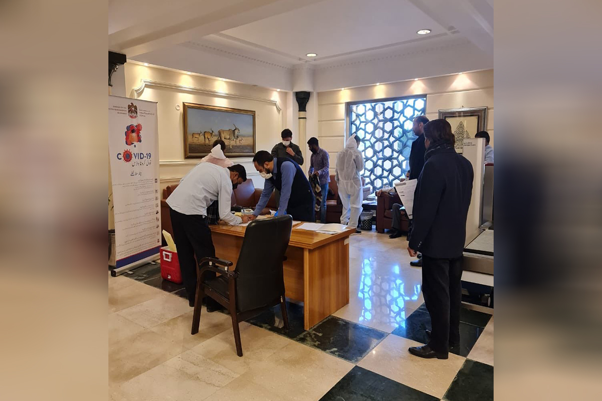 UAE Embassy in the Islamic Republic of Pakistan organized a vaccination program to vaccinate the employees and all cadres of the Embassy and its representative offices against the Covid-19 .