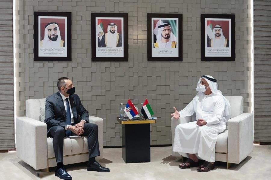 H.H. Lt. General Sheikh Saif bin Zayed Al Nahyan, Deputy Prime Minister and Minister of the Interior, met with Serbian Interior Minister Aleksandar Vulin, at Expo 2020 Dubai.