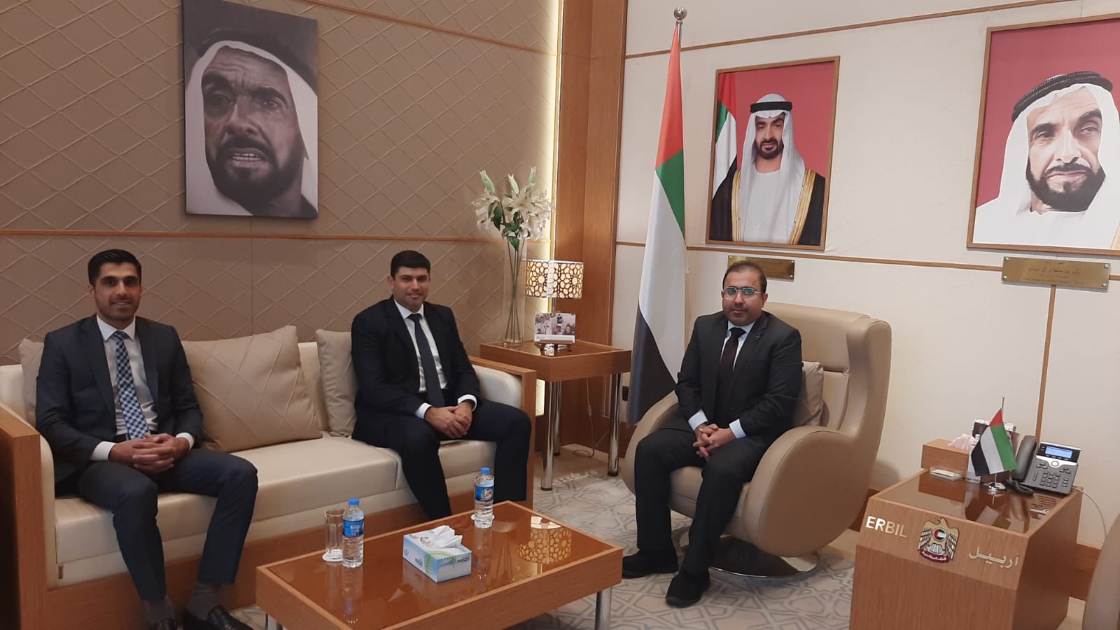 His Excellency Ahmed Al Dhaheri, Consul General of the UAE in the Kurdistan Region of Iraq, met Mr. Murad Al-Bashiti, Deputy Director of the Erbil branch of the Emirates Abu Dhabi Islamic Bank, one of the national banks operating in the Kurdistan Region of Iraq. During the meeting, the importance of Abu Dhabi Islamic Bank's experience was emphasized as one of the leading UAE banks in the banking sector in the Kurdistan region, as it has been working for several years, valuing its effective contribution to supporting the development of the financial sector.
